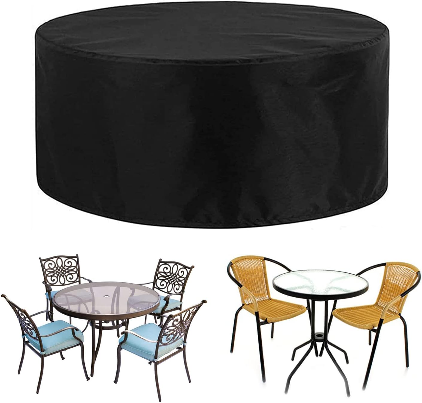 Heavy Duty 420D Patio Furniture Cover 138" D x 33" H, Garden Table and Chair Set Covers, Round Patio Barbecue Gas Grill Cover, Waterproof Windproof Sofa Cover (350x85cm)