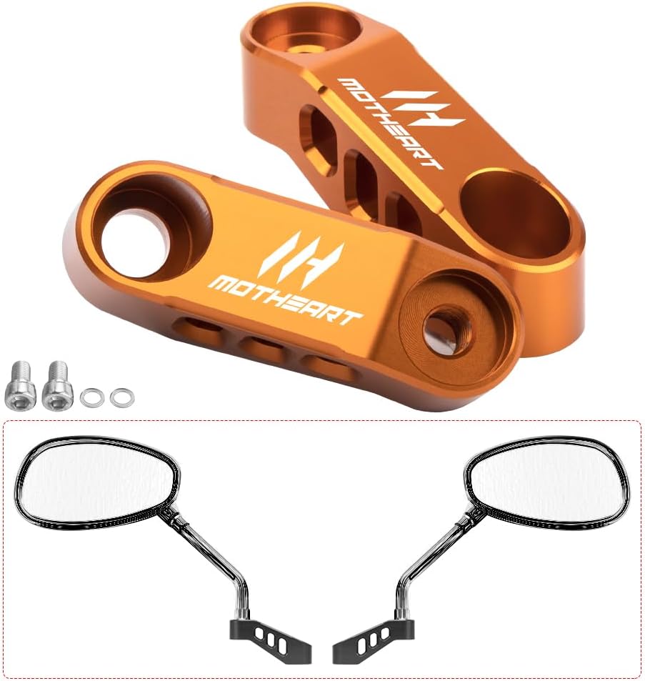 Motorcycle Mirrors Bracket Accessories For Mirror Mounting Brackets Rearview Mirror Risers Extension Adapters Improved Visibility Customizable Positioning (Orange)
