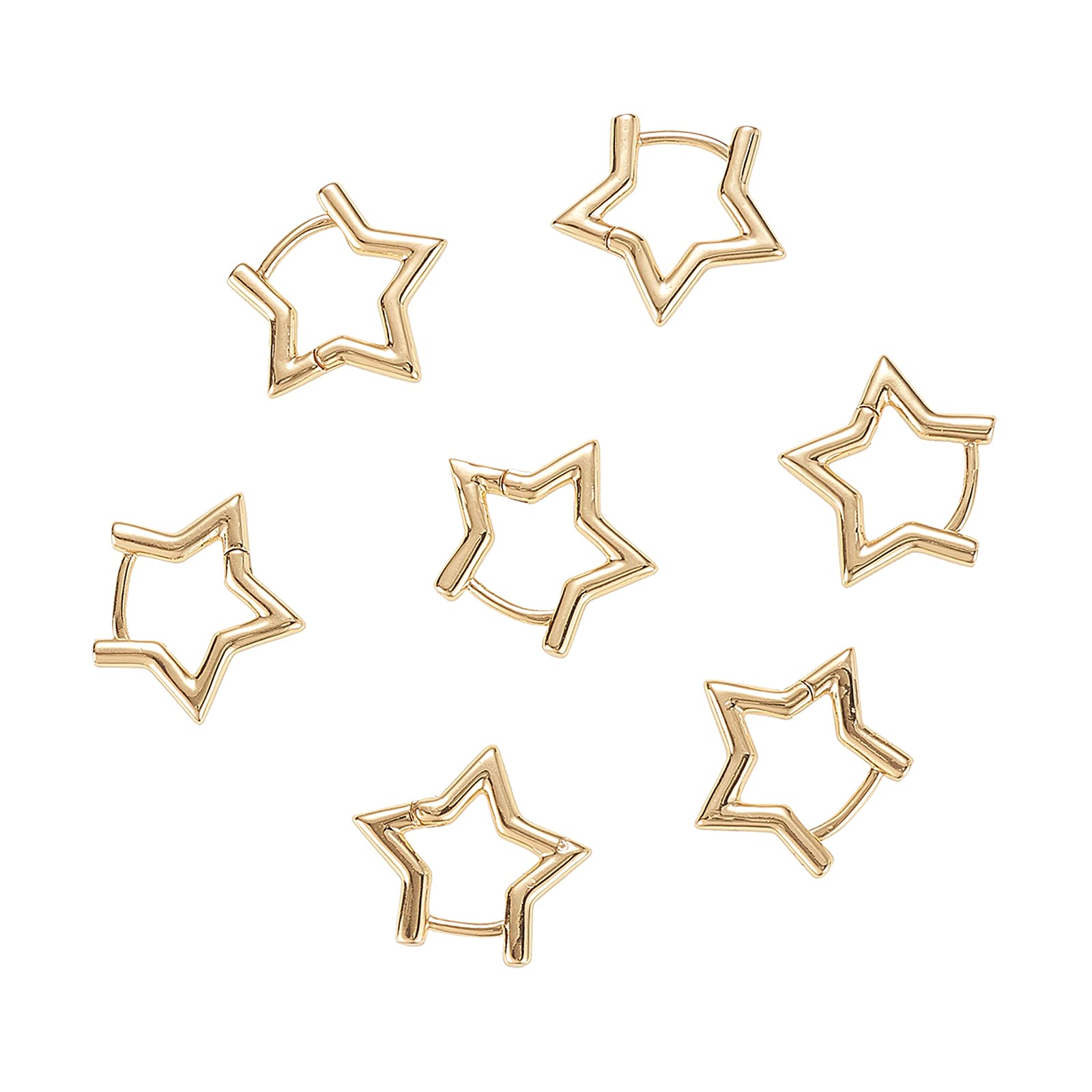 Airssory 5 Pairs 19x21mm Small Polished Real 18K Gold Plated Lightweight Brass Huggie Hoop Star Earrings for Women Teen Girls Jewelry Gift