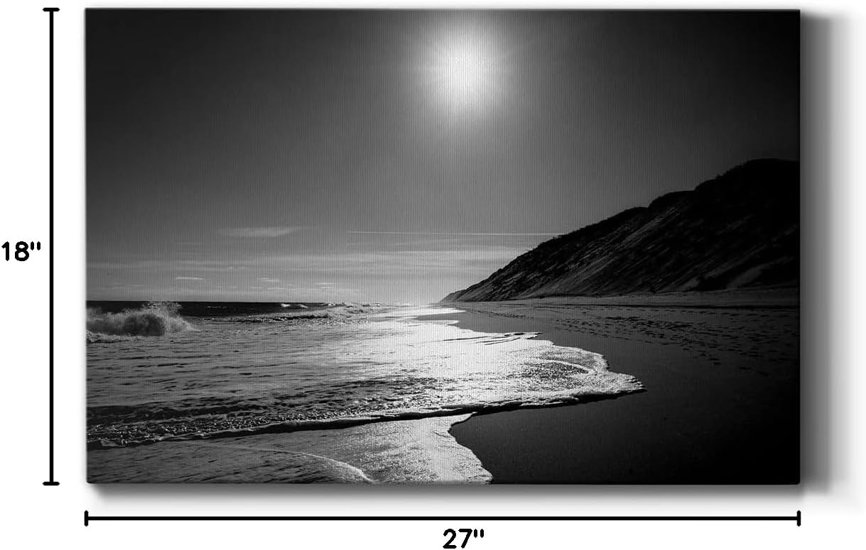 Renditions Gallery Canvas Prints Wall Art Landscape Nature Black White Ocean Artwork,Against the Dune,Ready to Hang, 27''x 18'', Made in America
