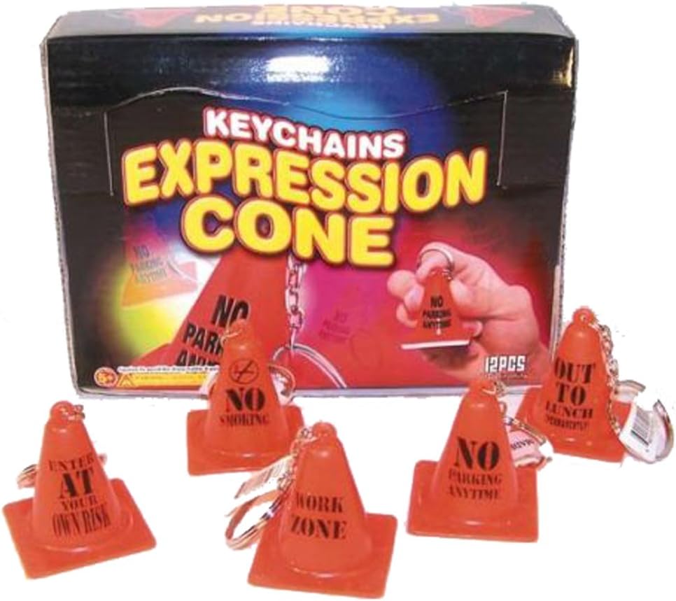 6 Assorted Funny Saying Emergency Orange Traffic Cone Expression Key Chains