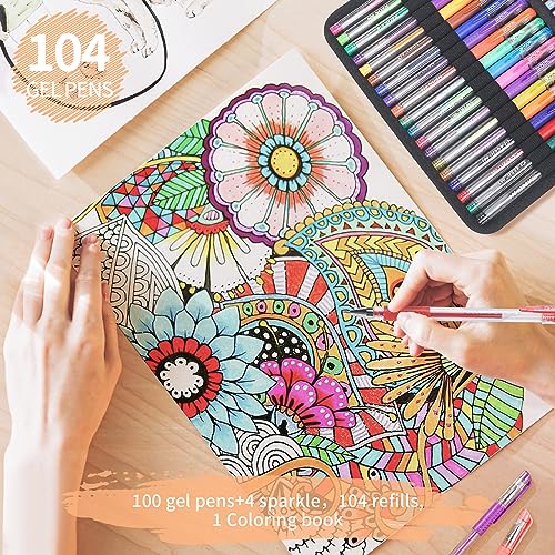 202 Pack Gel Pen For Adults Coloring Books, 104 Artist Pens Include 100 Colored Pens, 4 Metallic Sparkle Pens With 98 Refills, Fine Tip Metallic Gel Pen for Drawing Journaling Craft Art Supplies by ZSCM QUALITY DECIDES THE FUTURE - Image 4