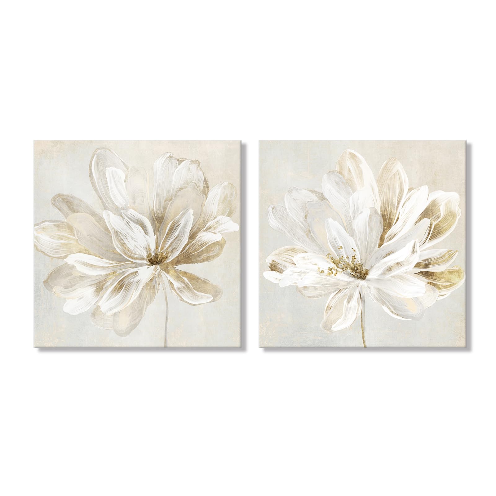 SEVEN WALL ARTS 2 Pcs Beige and Gold Flower Wall Art