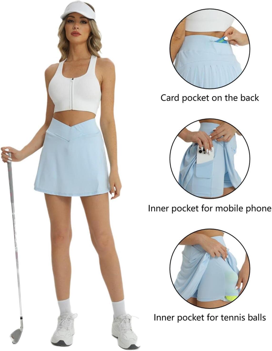 Fuinloth Tennisrok Dames Sportrok met Broek Rok met Shorts Geïntegreerde Golfrok Zomerrok met Zakken Zwart M
