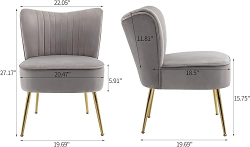 Miniatura 3 de KCC Juego de 2 sillas decorativas modernas tapizadas de terciopelo, sillas de sala de estar de mediados de siglo con patas doradas, cómoda silla sin