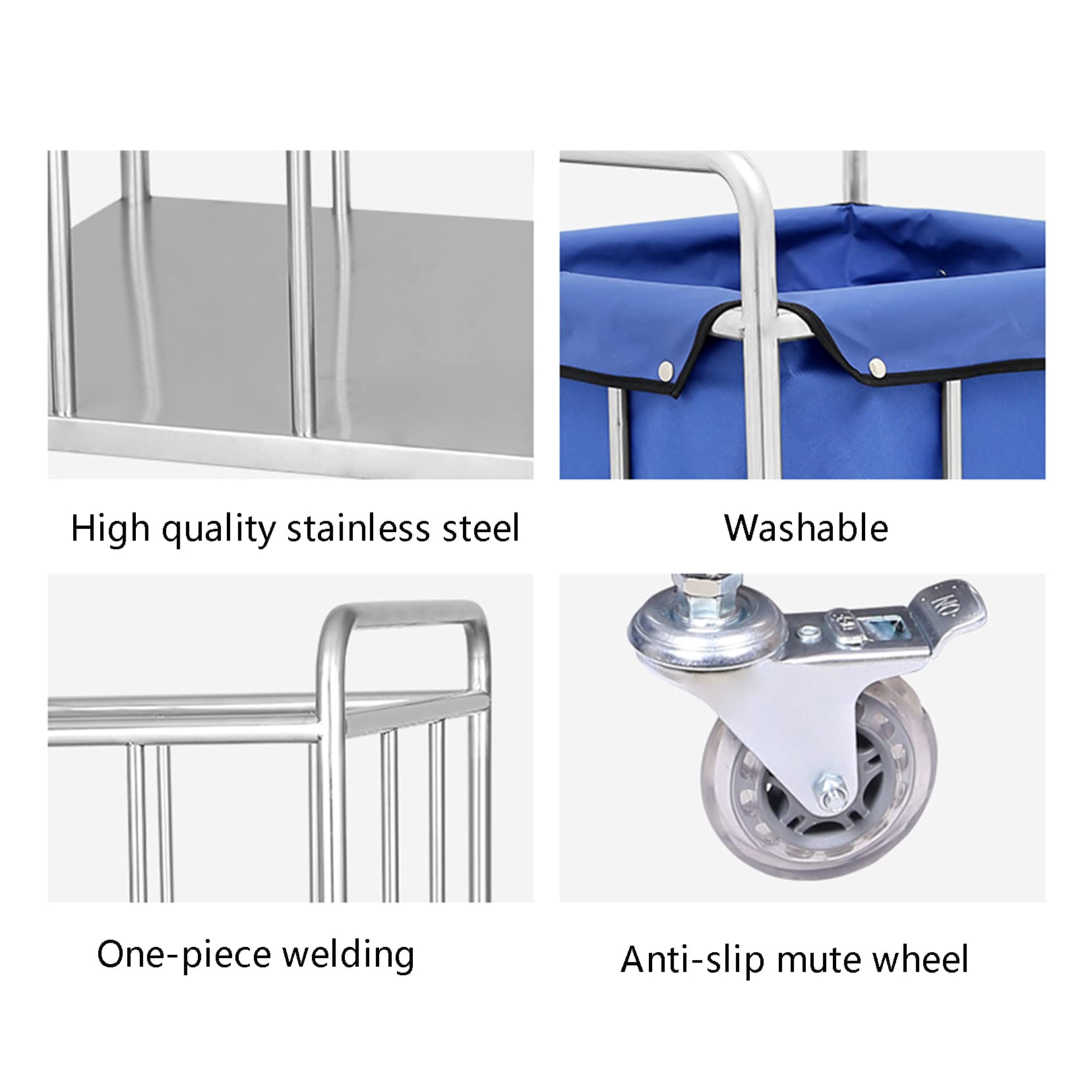 Carro Grande Para Equipos Médicos, Carros De Laboratorio Móviles De Acero Inoxidable Con Ruedas Silenciosas, Cubo De Suciedad Impermeable Y Ruedas Omnidireccionales Silenciosas - Rectangular Plateado