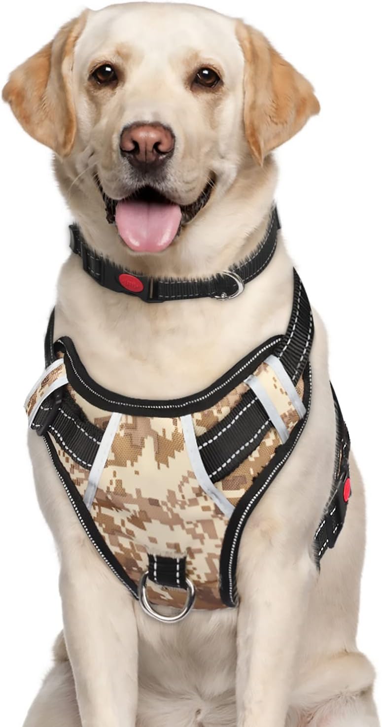 Big Dog Harness No Pull Adjustable Pet Reflective Oxford Soft Vest for Large Dogs Easy Control Harness (XL, Camo)