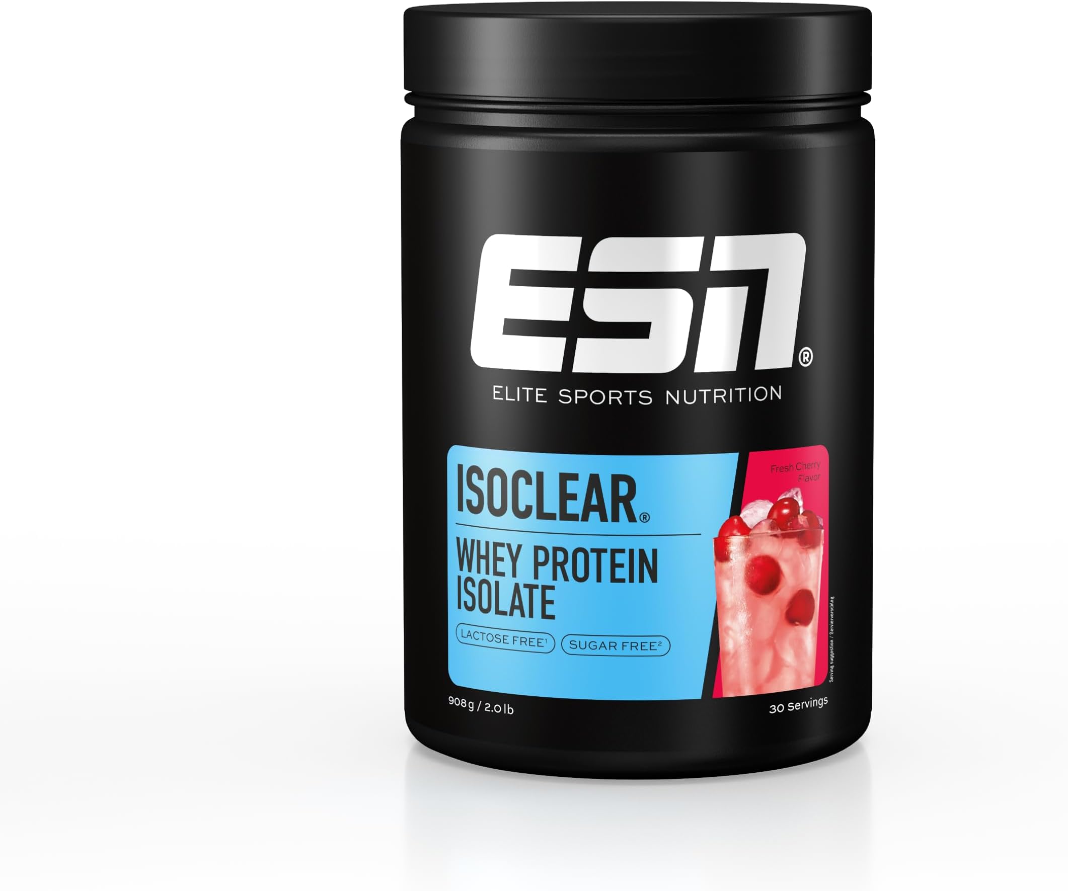 ESN ISOCLEAR Whey Isolate Protein Powder, Fresh Cherry, 908 g, 2 lbs, 30 Servings Clear Whey - Lactose Free