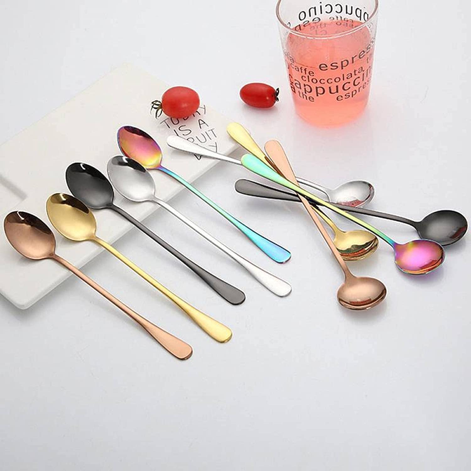 Cucharas De Mesa Cucharas de agitación Spoon Cuchara acero inoxidable Té Café Postre Scoops Home Kitchen Flatware Sopa Antigoteo Servir(Black)