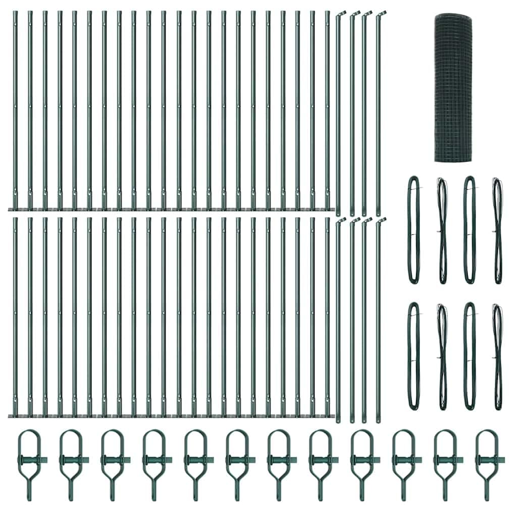 Green Fence Post 100 x 0.6 m 16 x 16 mm Mesh Steel PVC Weather Resistant Outdoor Garden ence Barrier Modular Support Kit for Terrace Backyard Secure Perimeter