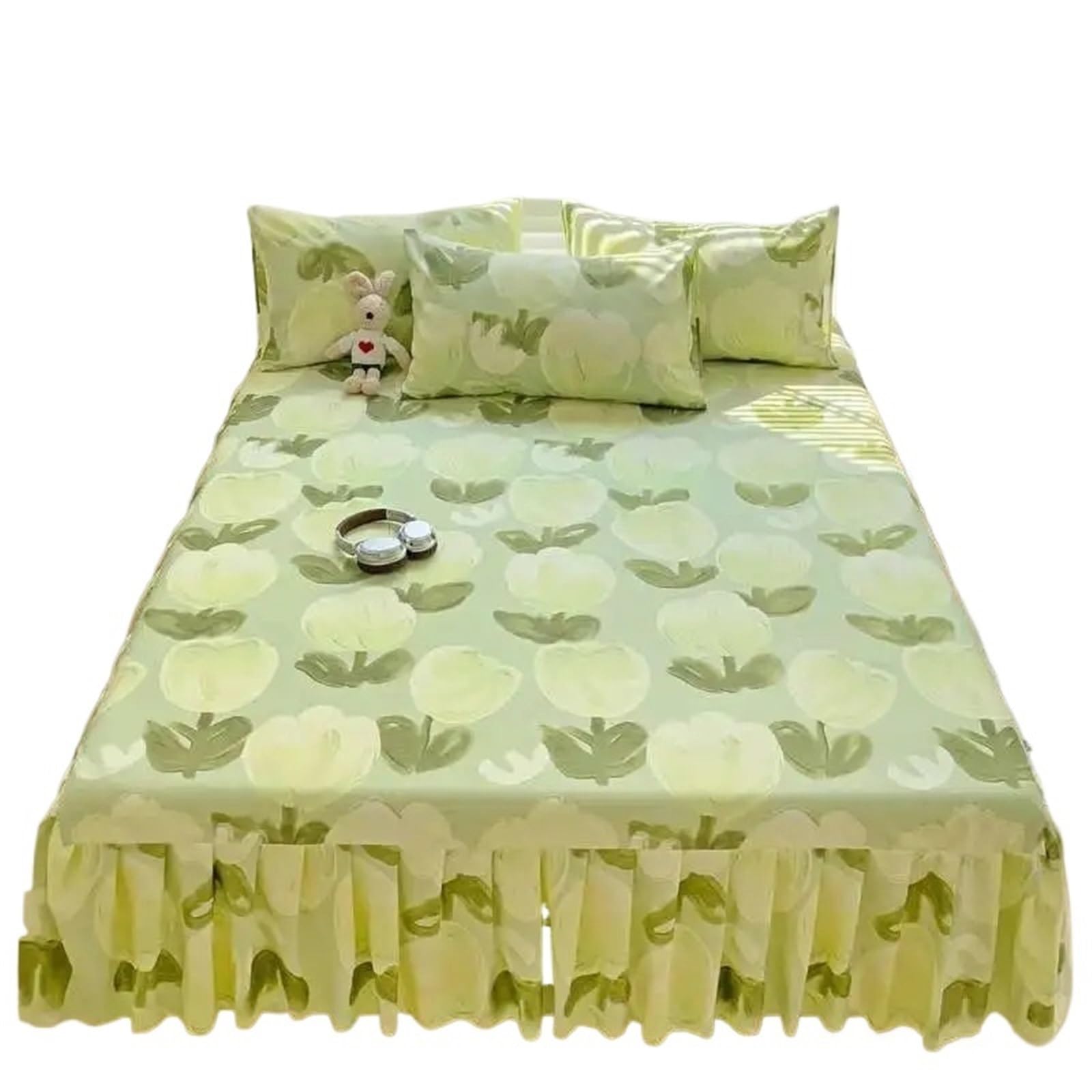 Ruffled Bedspread Floral Bed Skirt - Printed Brushed, Ruffled Non-Slip Bedspread With Pillowcase (Queen/King)(Color 03 34 * 27mm,180x200cm 3pcs Set)