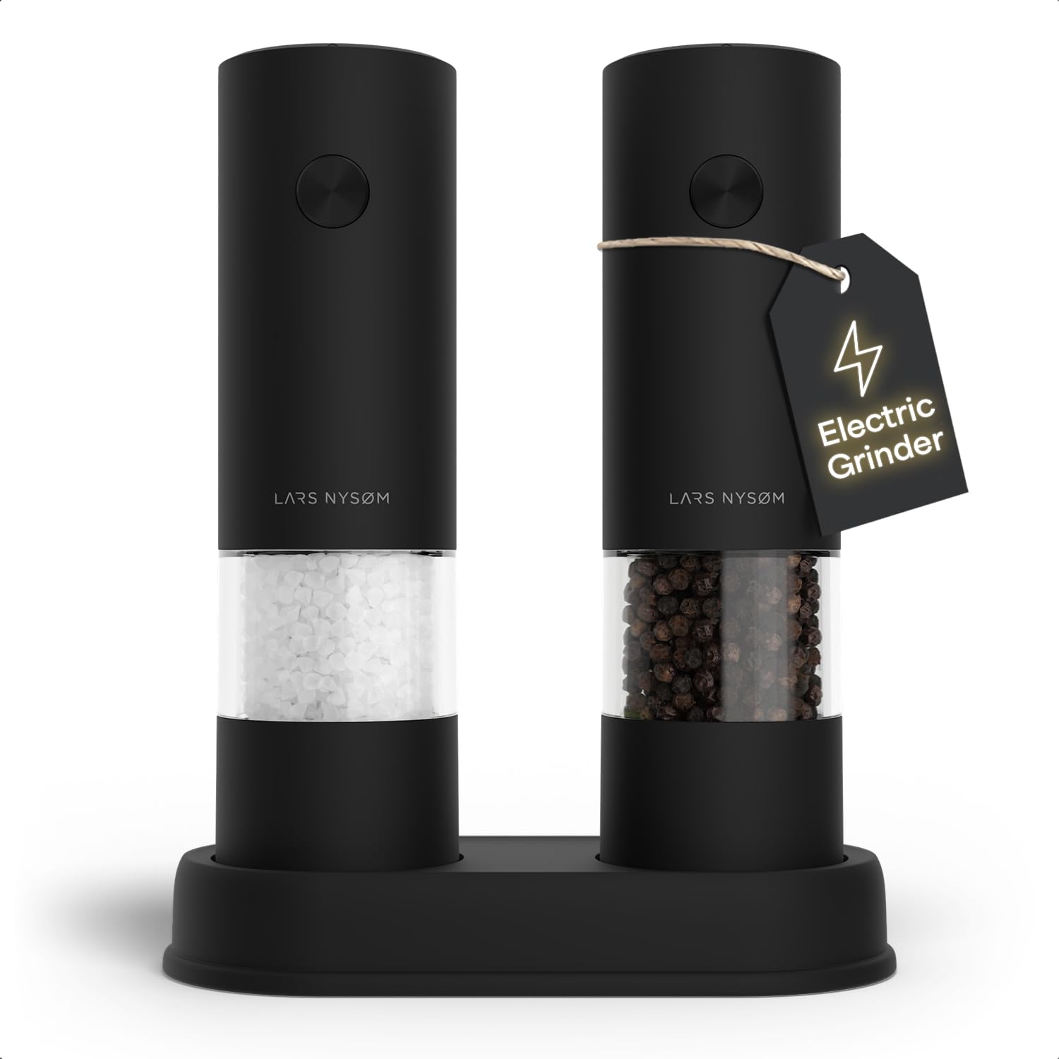 LARS NYSØM Set Macina Sale e Pepe Elettrico | Macinapepe e Macinasale Automatici con Macina in Ceramica Regolabile | Macina Spezie a Batteria (Carbon Black)