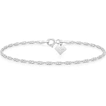 KEZEF Singapore Chain Bracelet Anklet 925 Sterling Silver 2mm Diamond Cut Twisted Curb Rope Chain Spring Ring Clasp 7 8 9 10 11 Inch Lengths Women Men Jewelry