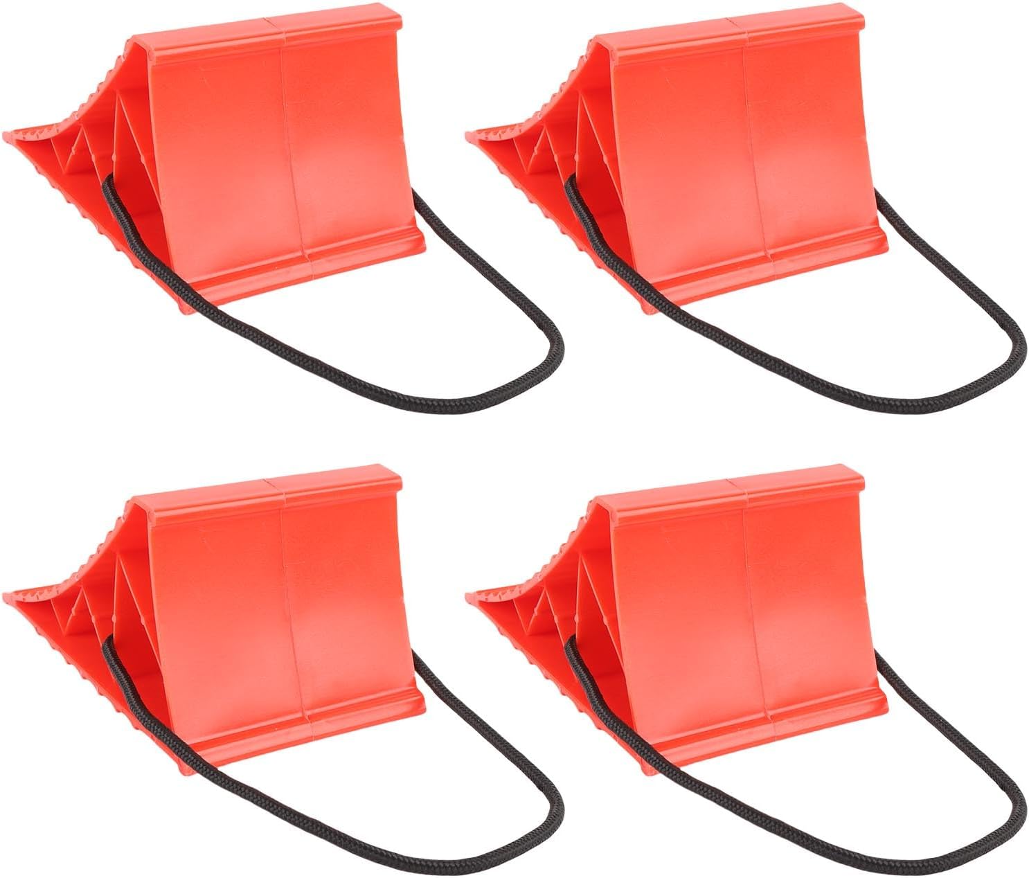 Sorandy 4PCS Heavy Duty Plastic Tire Chocks, Wheel Chock Blocks, with Rope Anti Slip High Stability for RV Camping Car Trailer Truck Van (Red)