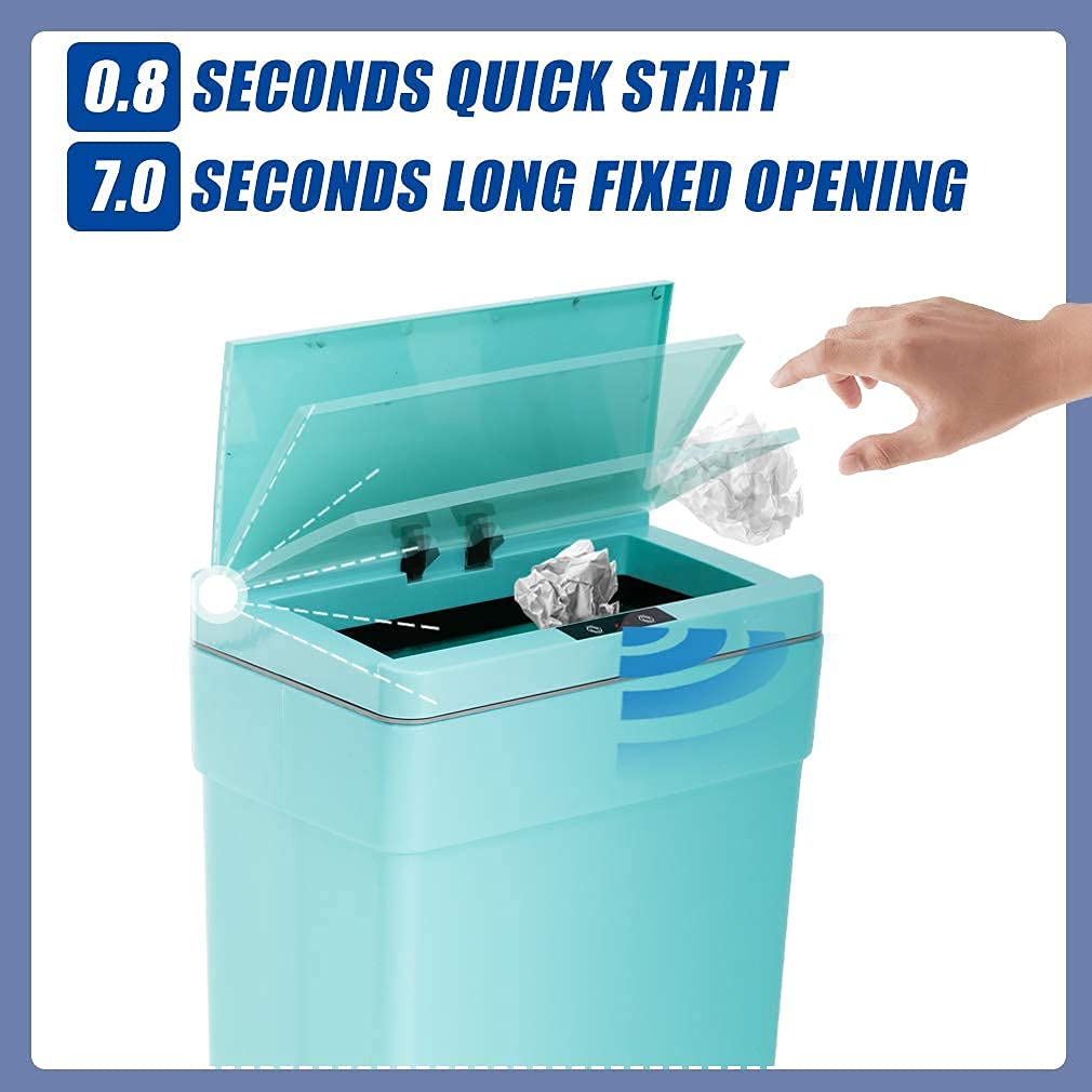 HGS Kitchen Trash Can Waste Bin Garbage Can Touch Free 13 Gallon Automatic Trash Bins with Lid, 50 Liter Sensor Touchless Garbage Bin for Bedroom Bathroom Home Office, 2 Pack (Blue)