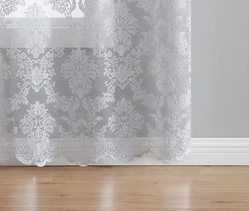 Miniatura 4 de Warm Home Designs Par de cortinas de encaje de punto de color plateado de 54 pulgadas de ancho x 96 pulgadas de largo con bolsillo para barra. Las