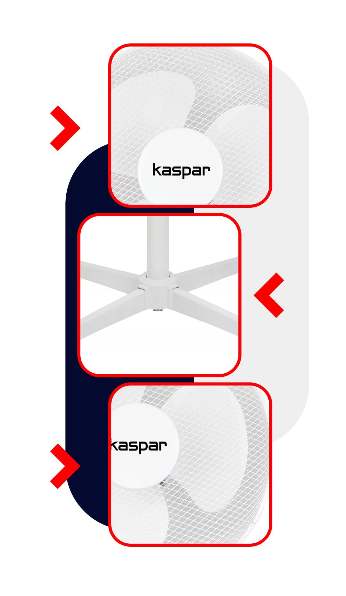 Kaspar Ventilator Standventilator mit 3 Windgeschwindigkeiten Oszillationsfunktion Schwenkfunktion 40 W 40 cm Durchmesser Höhenverstellbar Kreuzfuß Weiß