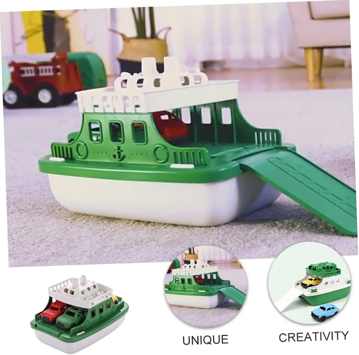 1 Set Transport Boat Friction Powered Pull Back Vehicle for Educational Transport Bright Colors Realistic Play