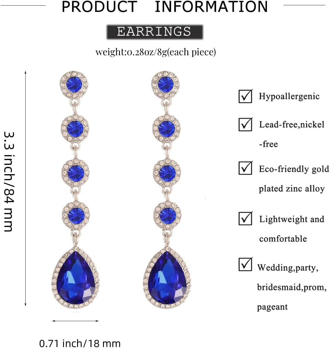 Rhinestone Statement Long Dangle Earrings for Women,Vintage Wedding Bridal Elegant Crystal Chandelier Teardrop Earrings Costume Jewelry for Prom Party - Image 4