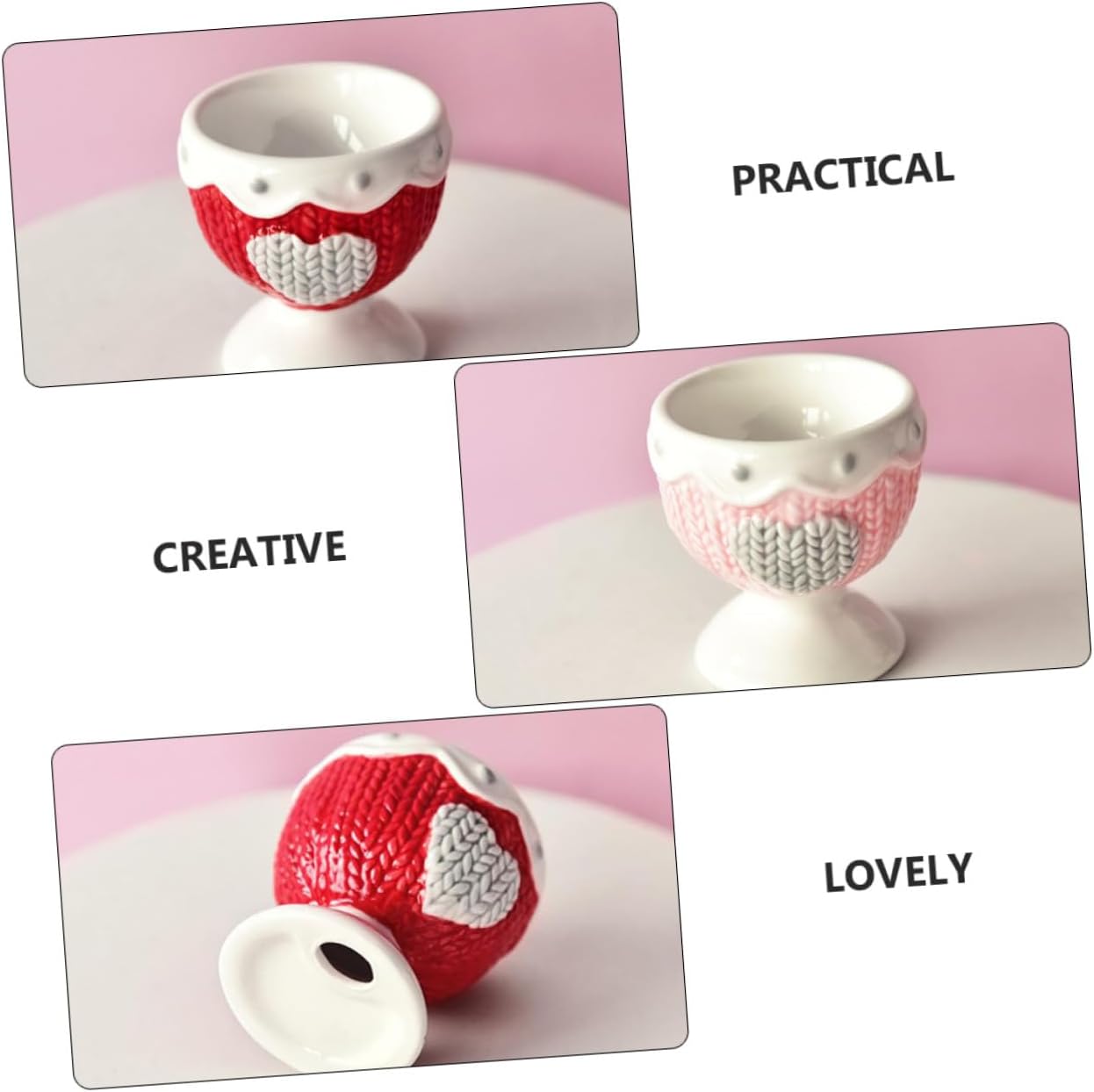 2Pcs Creative Ceramic Egg Holder with Heart Pattern Polished Surface Egg Cups Dishwasher Safe Breakfast Tableware for Home and Restaurant Use