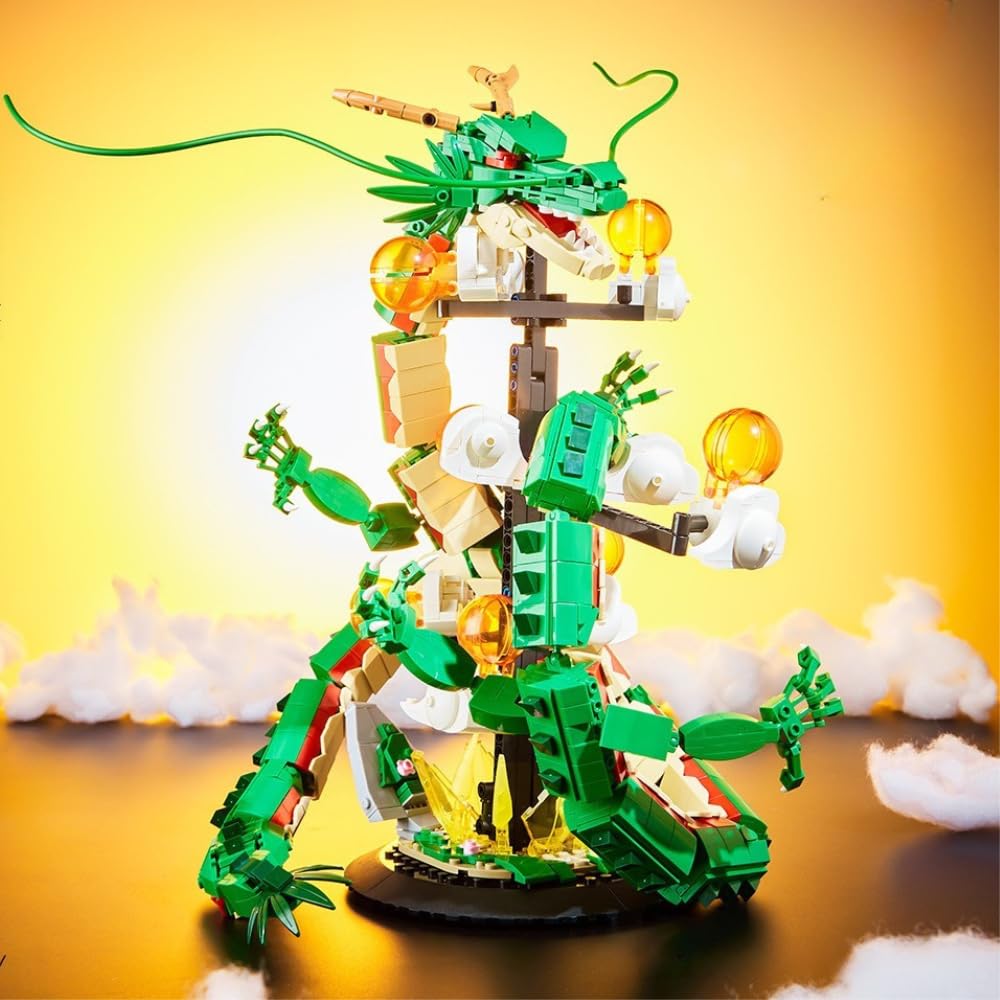 Orientalny smok budowlany z 1818 częściami | Przegubowy model dla dorosłych | Figurka kolekcjonerska 38 cm | Dekoracja na biurko i gry | Prezent dla fanów anime