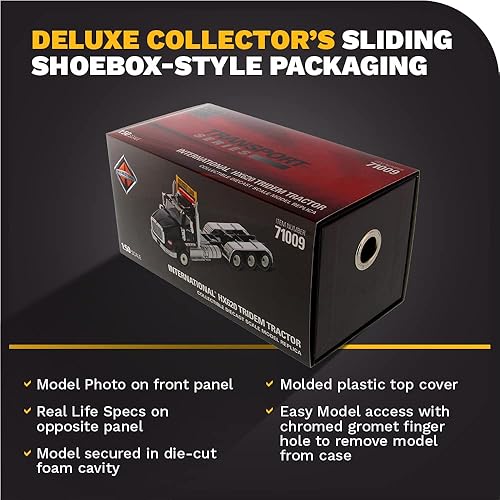 Miniatura 5 de Diecast Masters Tractor Tridem de cabina de día internacional HX620 SBFA escala 1:50 | Serie de transporte | Modelo negro metálico 71009