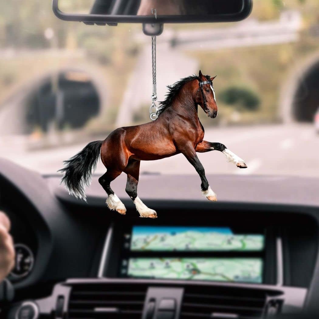 Philophobia Clydesdale Horse Gallop Car Hanging Ornament, Brown Horse Car Hanging Ornament, Best Gift for Horse Lover Horse Mom Western Family, Decorative 2-Sided Plastic Ornament Car Accessories