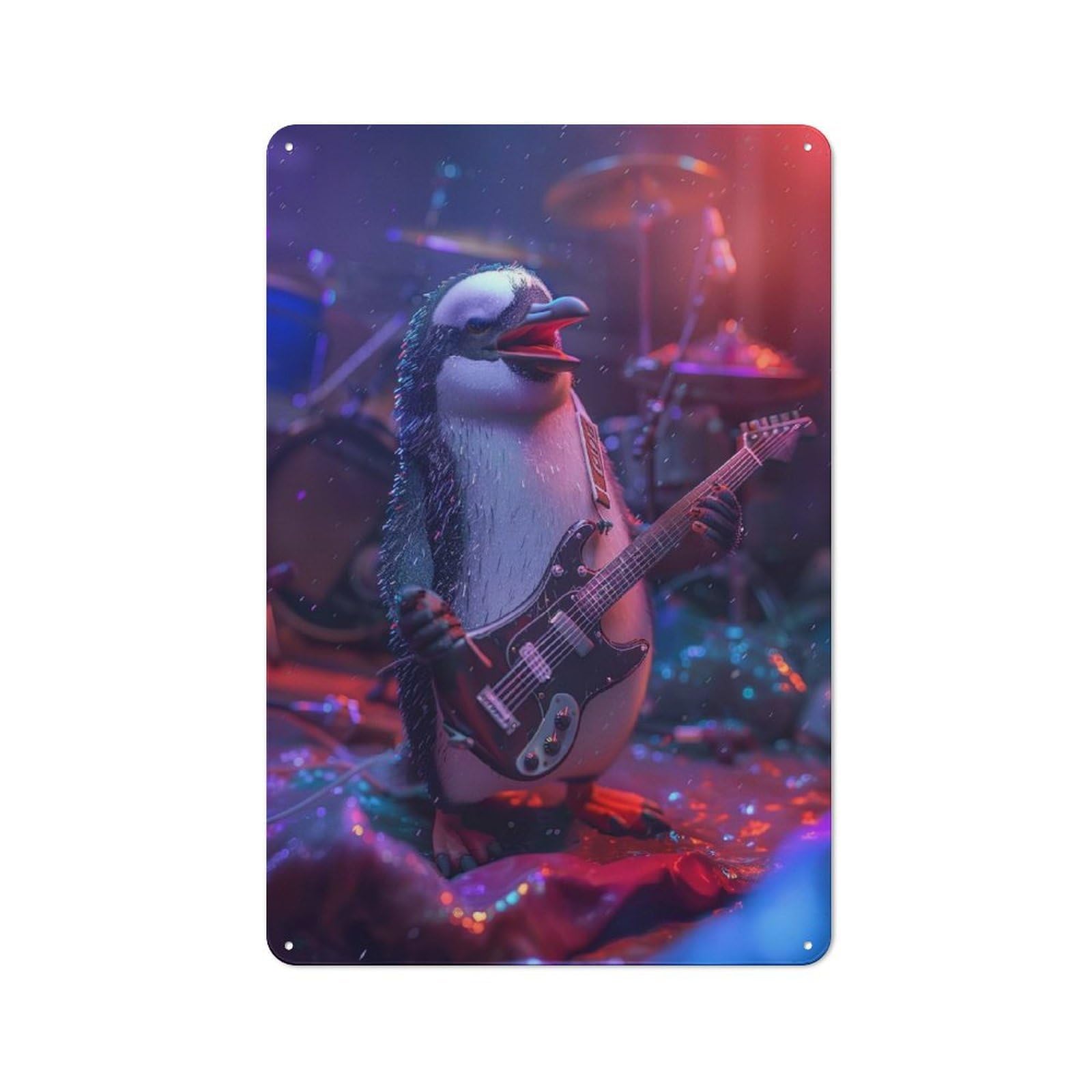 Junmoney Style-23 Penguin Rock Tin Wall Sign 30X20cm, Loft Style Industrial Wall Decor For Loft, Studio, Office Or Creative Room