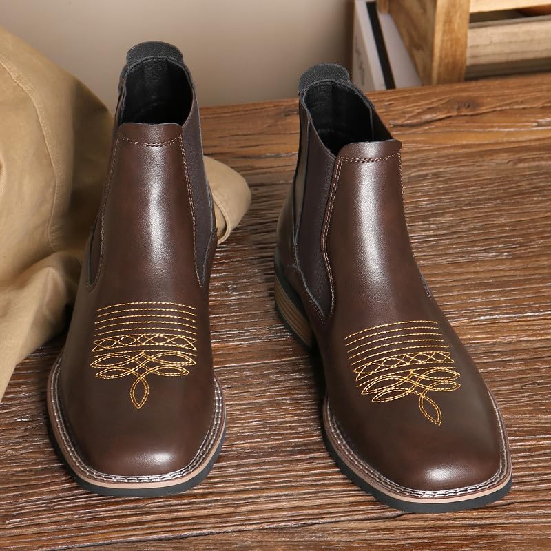 Image of Santimon Men's Square Toe Chelsea Boots, Ankle High, Slip-On, Anti-Slip Dress Casual Outdoor Boots