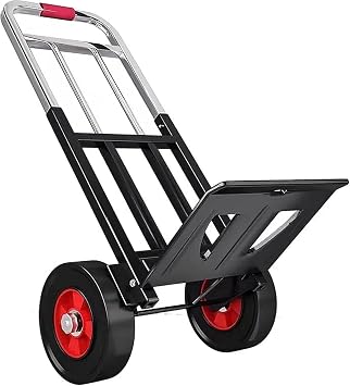 Large Trolley Hand Truck Loading Cart, Steel Frame, Rubber Casters, Thick Hands, Durable Load Capacity About 100kg, Quiet Rubber Wheels, Foldable, Telescopic Handle, Space Saving, Height