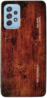 For Samsung Galaxy A72 Acrylic Back Case Abnormal Wood Pattern Shockproof Wood Cover Slim (Walnut Almond)