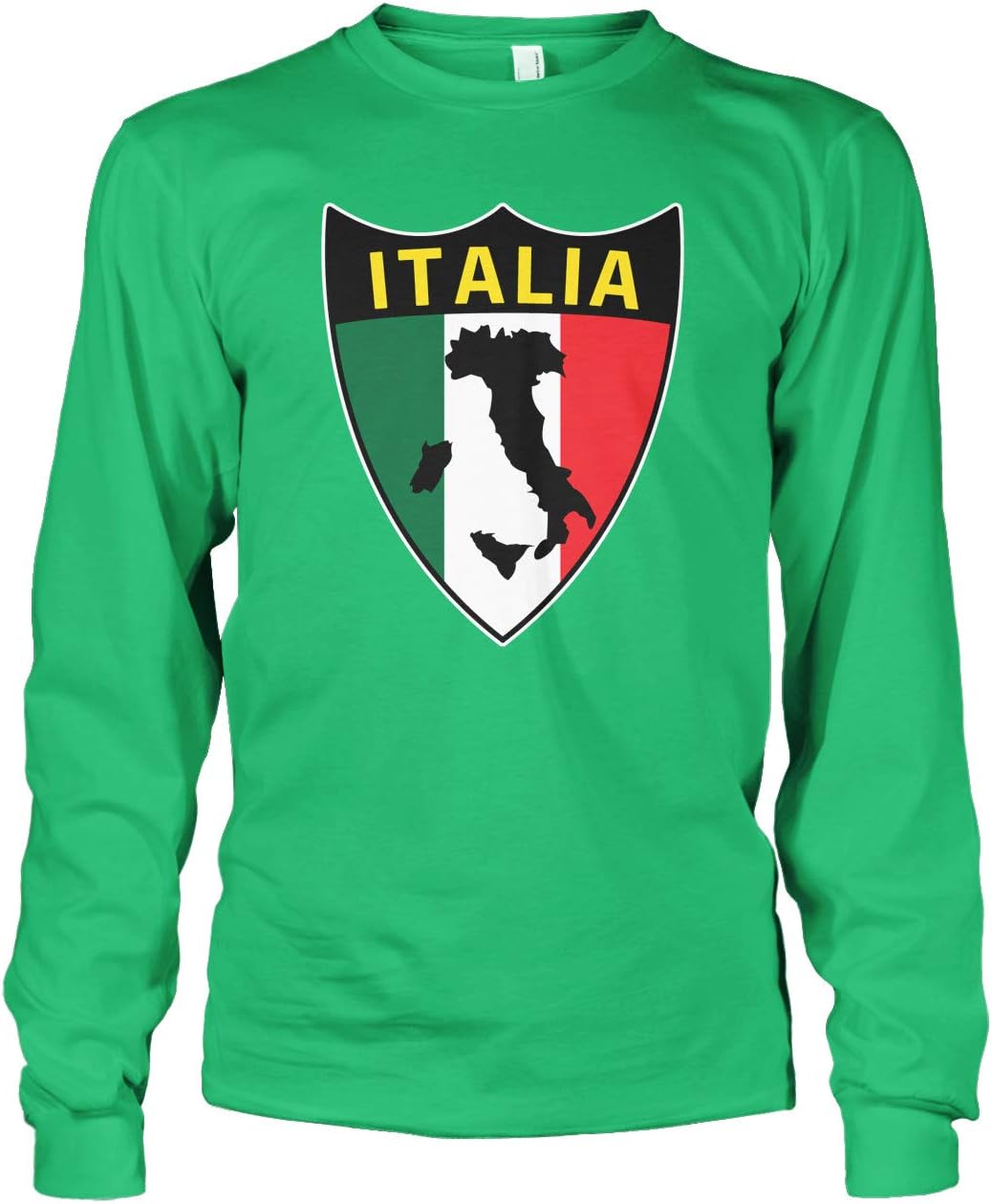 Cybertela Men's Italian Italy Italia Shield Flag Long Sleeve T-Shirt Medium Kelly Green