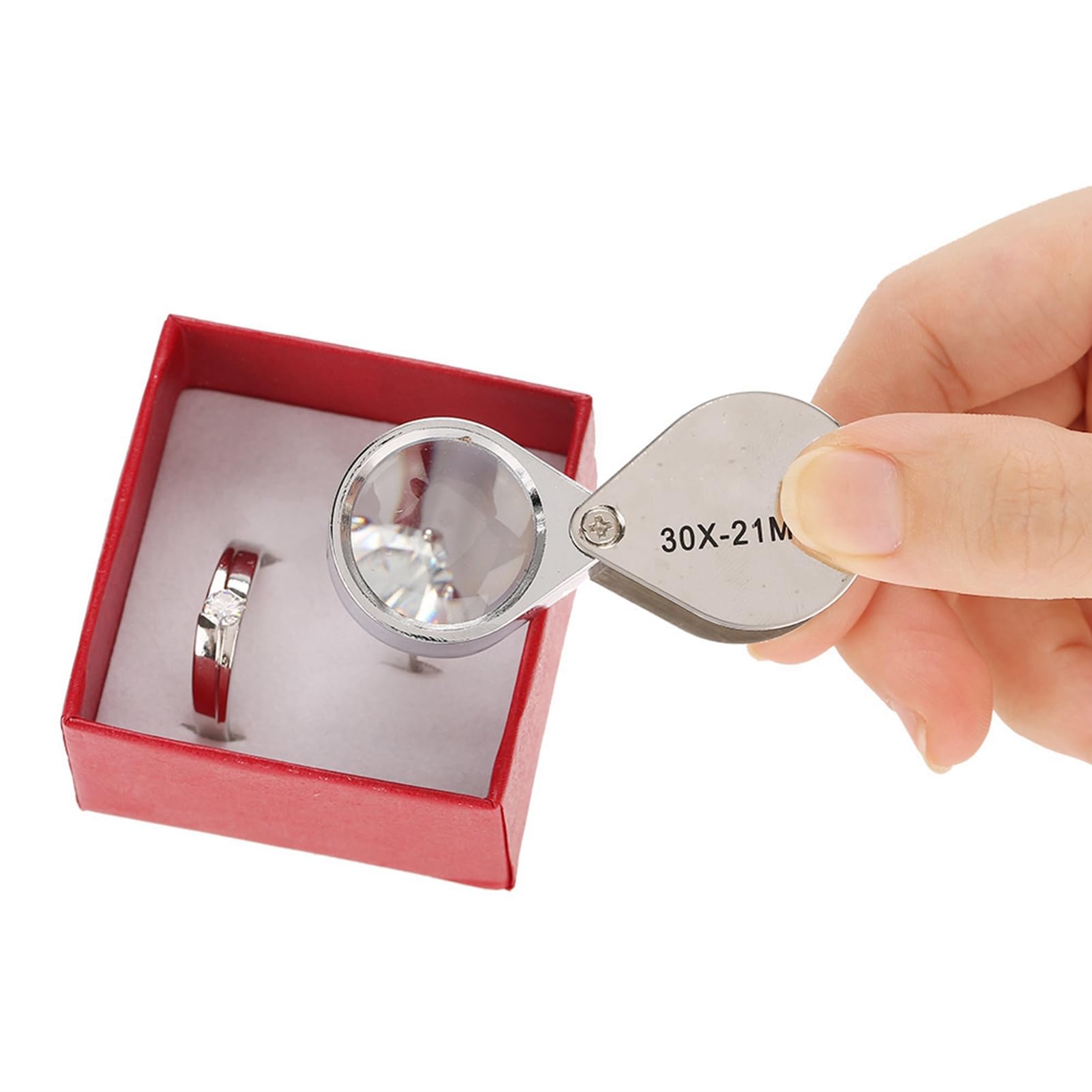 DANOPLUS Juweliersloep, 10-voudige vergroting, triplett, 16 mm, optisch glas, heldere lens, roestvrij staal, mini-vergrootglas voor edelstenen