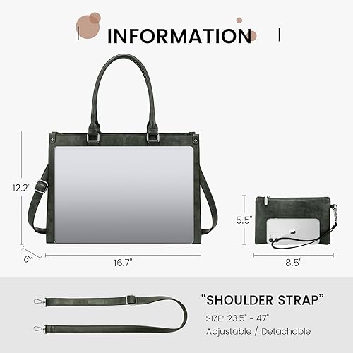 Miniatura 2 de LOVEVOOK Bolsa para laptop para mujer, bolso de mano de cuero vintage de 15.6 pulgadas de gran capacidad, maletín de hombro para computadora de