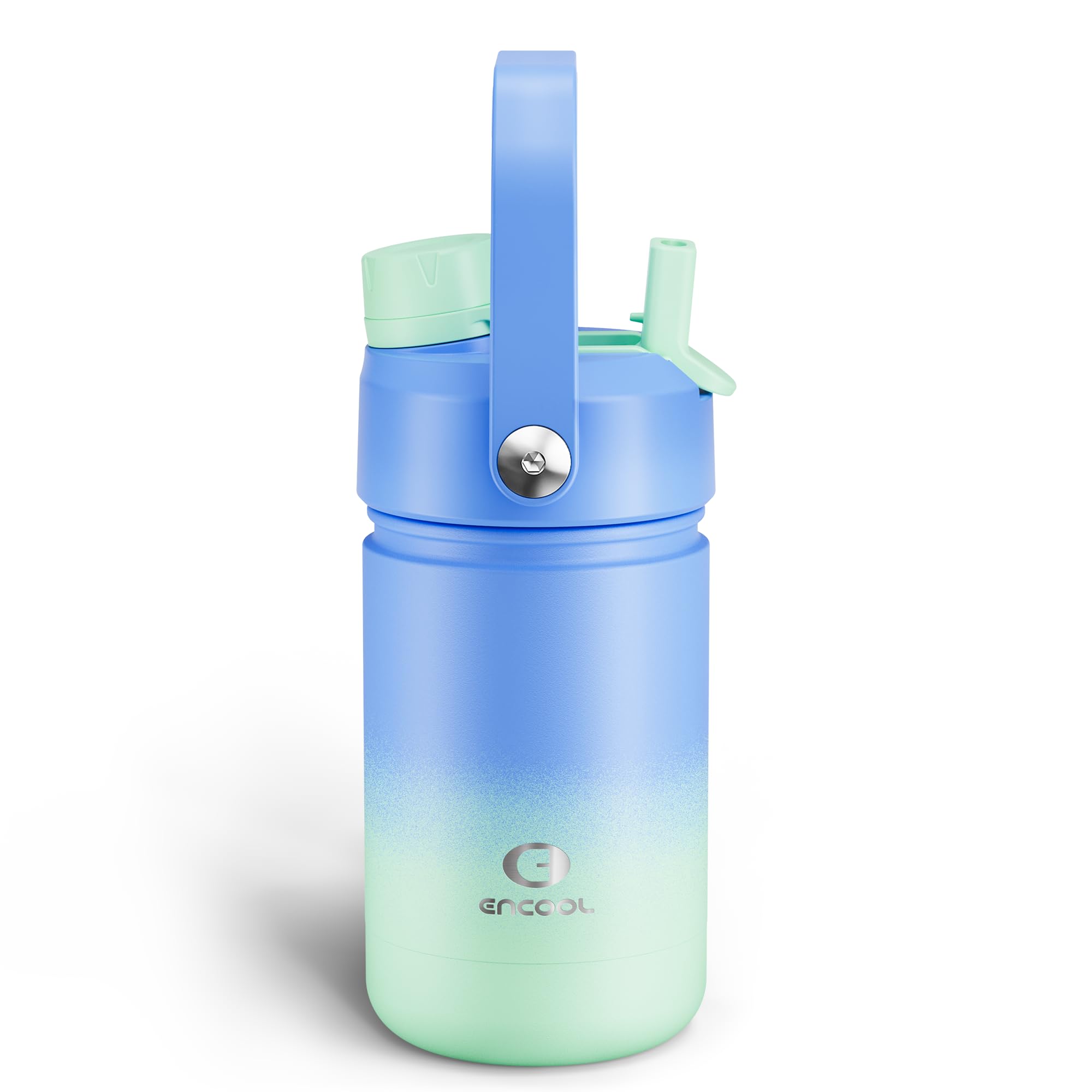 Kids Insulated Water Bottle with Straw - 12oz Stainless Steel Water Bottle with Dual Spouts, Leak-Proof, BPA-Free, Double Wall Vacuum Keeps Cold for 24 Hours for Sports, Travel (Frosted Lilac)