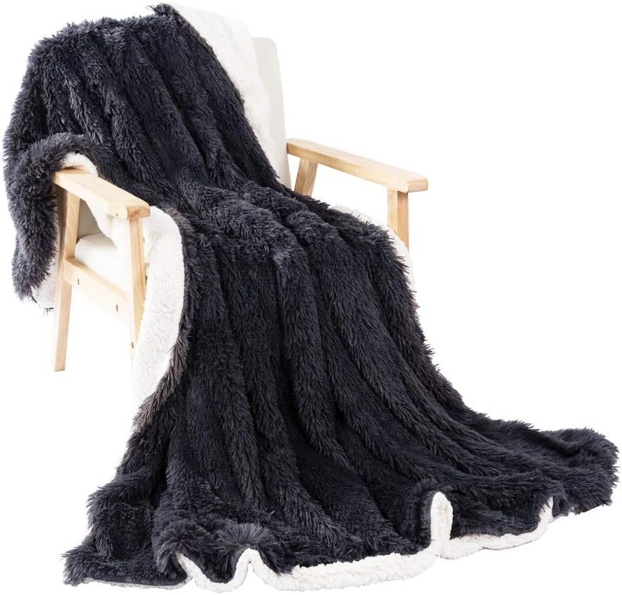 Kids Blanket Shaggy Faux Fur Long Plush Super Soft Cuddly Fluffy Sherpa Throw for Winter(Charcoal Grey,51"x63")