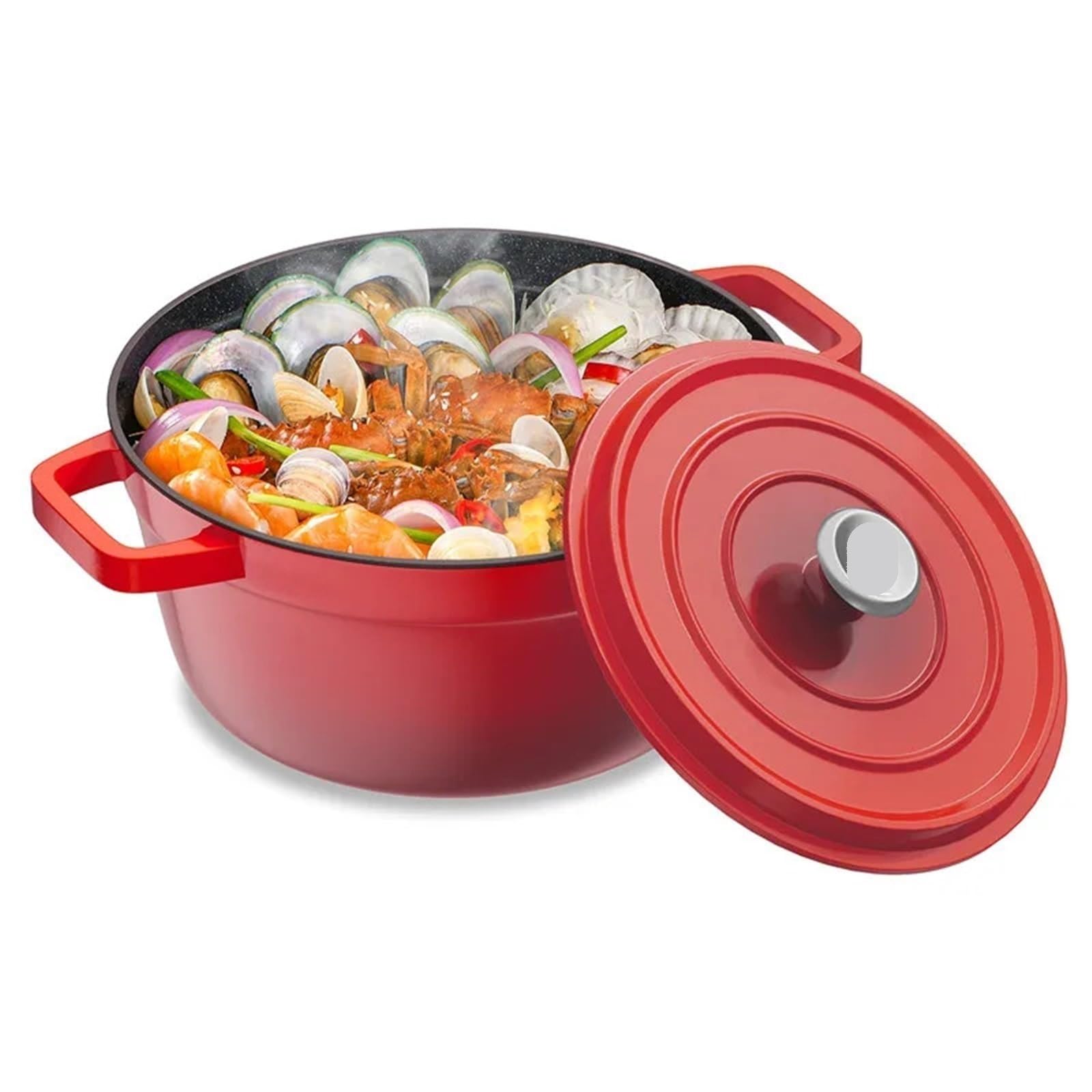 Cacerola de aluminio fundido esmaltado, olla antiadherente con tapa, apta para todas las fuentes de calor, capacidad de 4,7 L, 24 cm