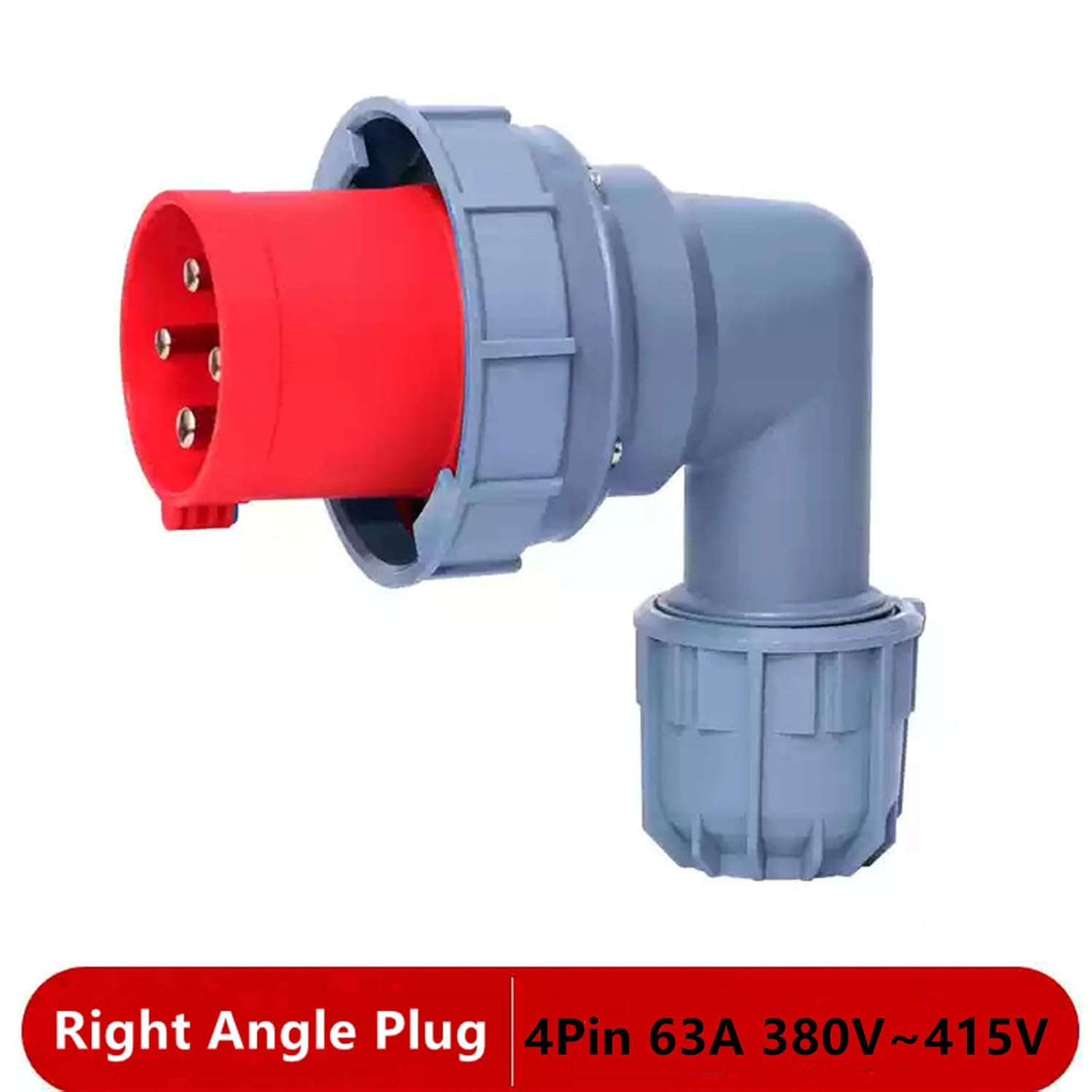 IEC60309 Waterproof CEE Industrial Connector Right Angle Plug 4Pin 63A 380V-415V 3P+E Flame Retardant IP67