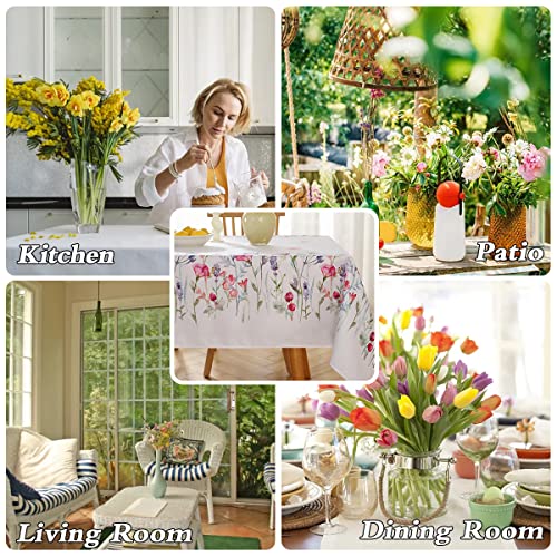 Sastybale Spring Tablecloth For Rectangle Tables, Spill Proof & Washable Floral Table Cloth With Watercolor Wild Flowers, Easter Table Cover For Outdoor Picnic, Dinner Decor (Rectangle, 60" X 84") #TOP6