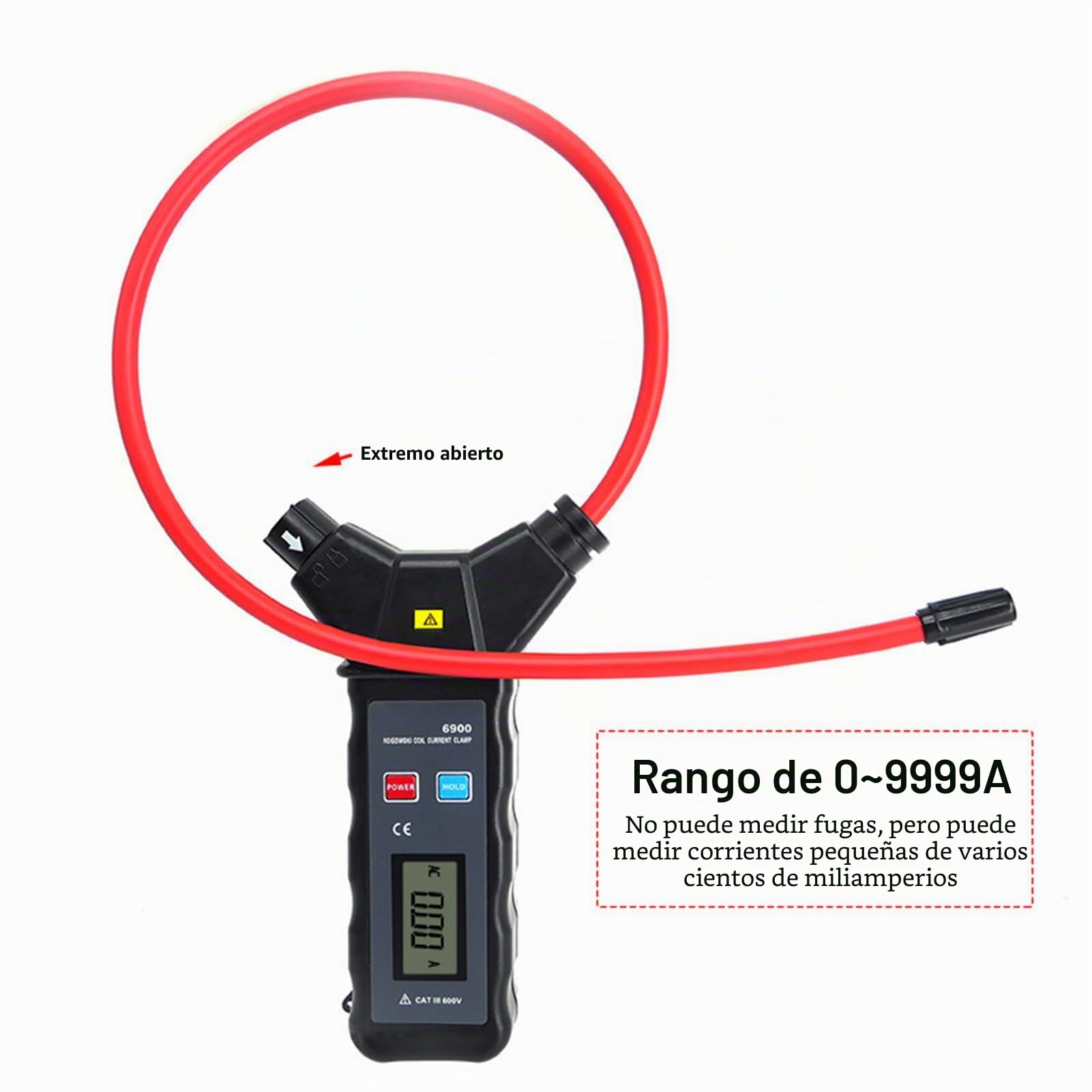 Pinza Amperimétrica CA de 5000 A y 6000 V con Pantalla LCD Retroiluminada y Bobina Flexible, Pinza Amperimétrica Grande