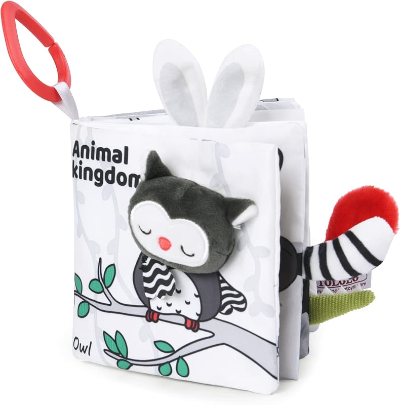 Vicloon Libro di Stoffa, Libri in Tessuto Morbido con Gancio per Passeggino, Libro di Stoffa per Bambini con Suono,Regali per Bambino Neonati(Foresta)