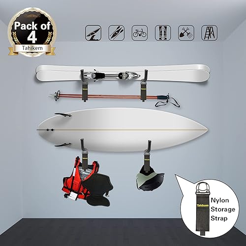 Miniatura 4 de Soporte de pared para kayak, ganchos para colgar canoas, gancho de almacenamiento de kayak, soportes de escalera para colgar al aire libre, playa,