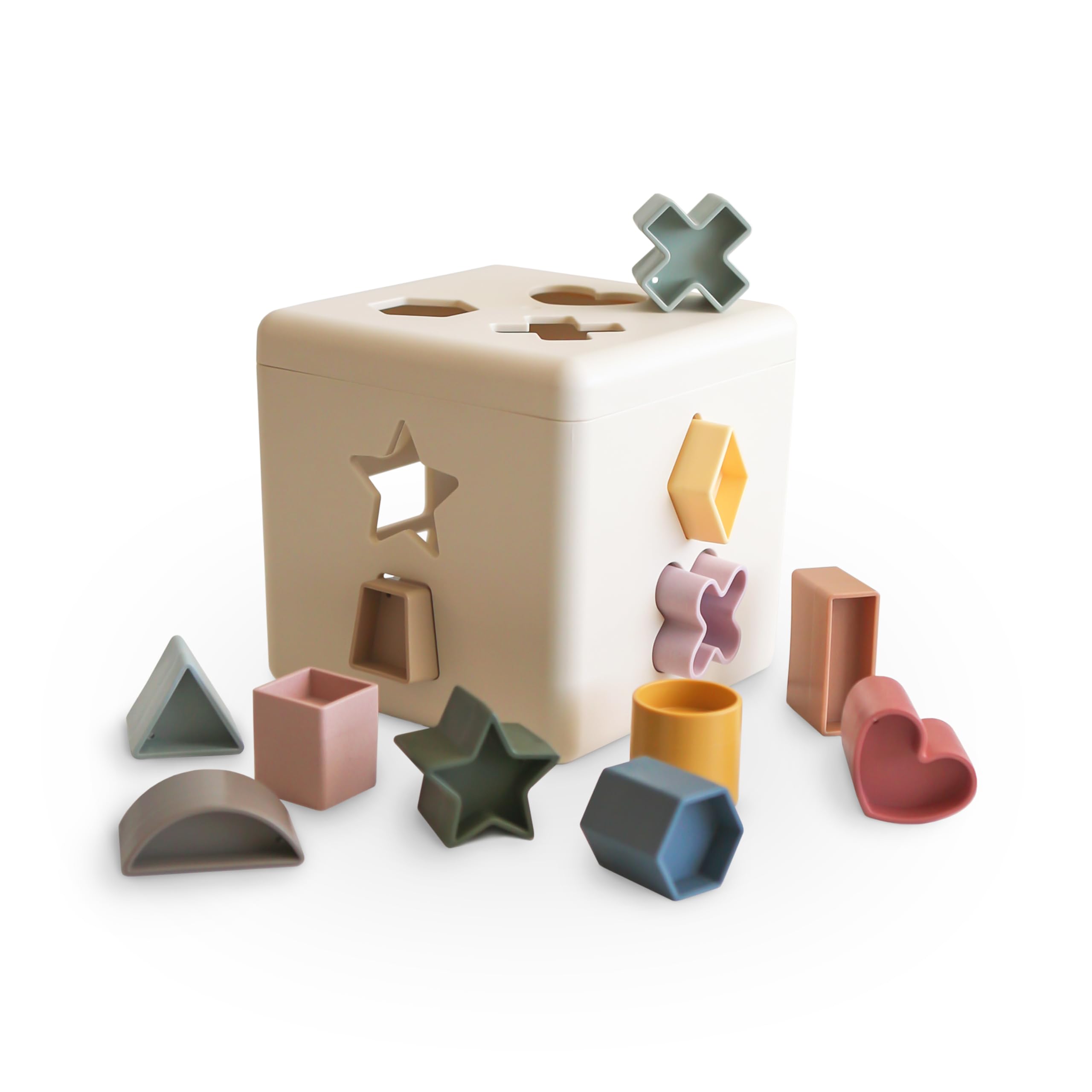 MushieShape Sorting Box | 12 Shapes Colorful Sorter Toy | Suitable age: +10 months Educational toys for toddlers | Polypropylene Made in Denmark