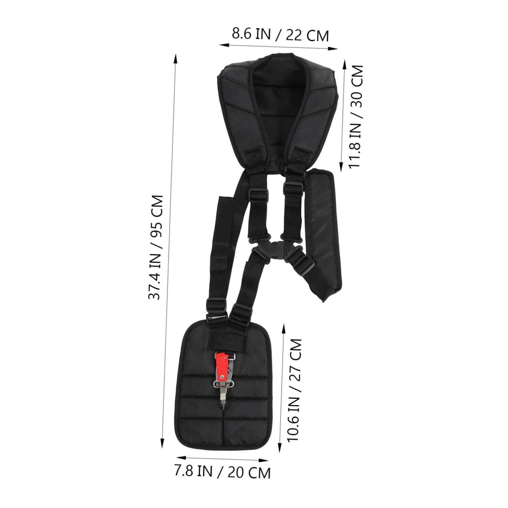 Imbracatura Doppia Spalla e Gancio Porta Attrezzi in Nylon Nero per Decespugliatore con Cinghia Regolabile per Riduzione Affaticamento Durante Lavoro