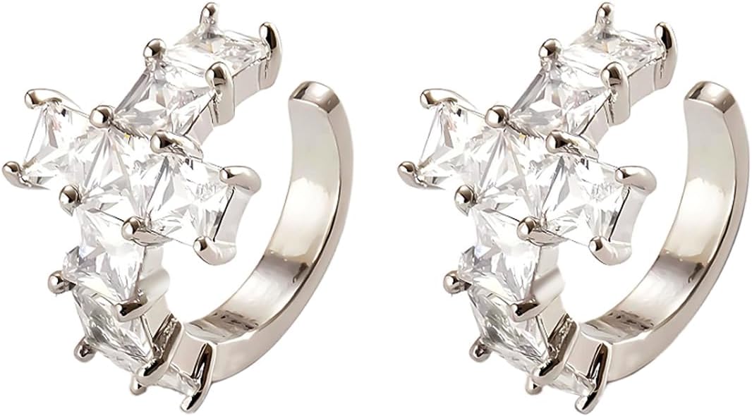 Cubic Zirconia Ear Cuffs for Women Men Plated in Gold/WhiteGold Non-Piercing Clip On Wrap Earrings Set of 2