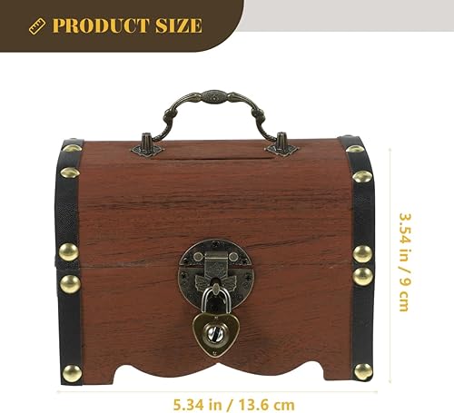 Miniatura 3 de Caja de almacenamiento del tesoro con cerradura de madera hucha pirata cofre retro dinero monedas caja de ahorro
