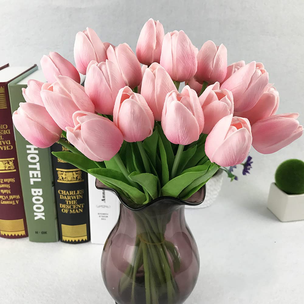 HAOSHICS Kunsttulpen nep Hollandse tulpen Real Touch Boeket Bloemen Latex Tulpen voor Bruiloft Thuis Hotel Party Tuin Decor, Multicolor 10 Stuks (Blauw