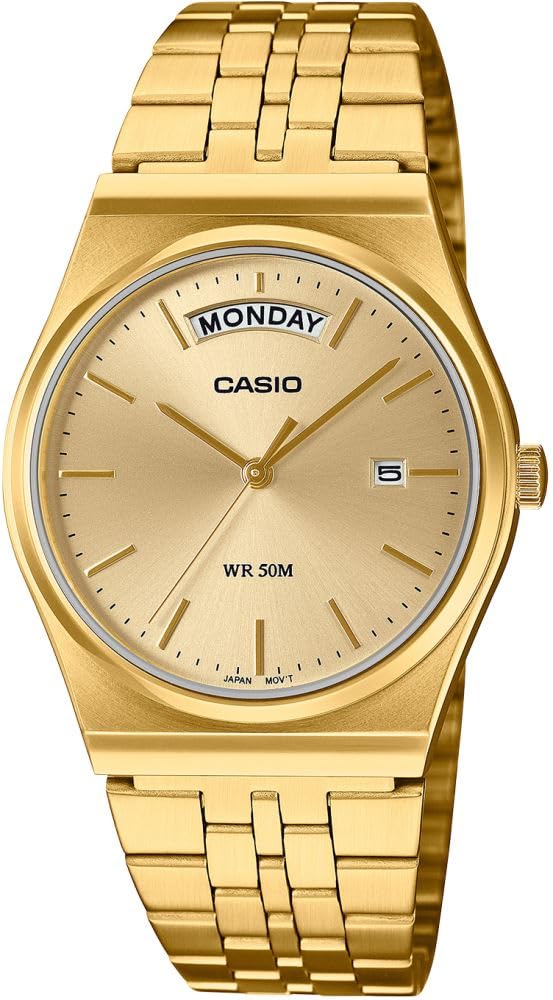 Men's Vintage Gold Tone Stainless Steel Dial Day Date Analog Watch