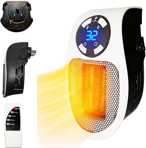 Miniatura 1 de Calentador de espacio enchufable para uso en interiores, calentador eléctrico portátil de 450 W con control remoto, protección térmica, LED PTC de