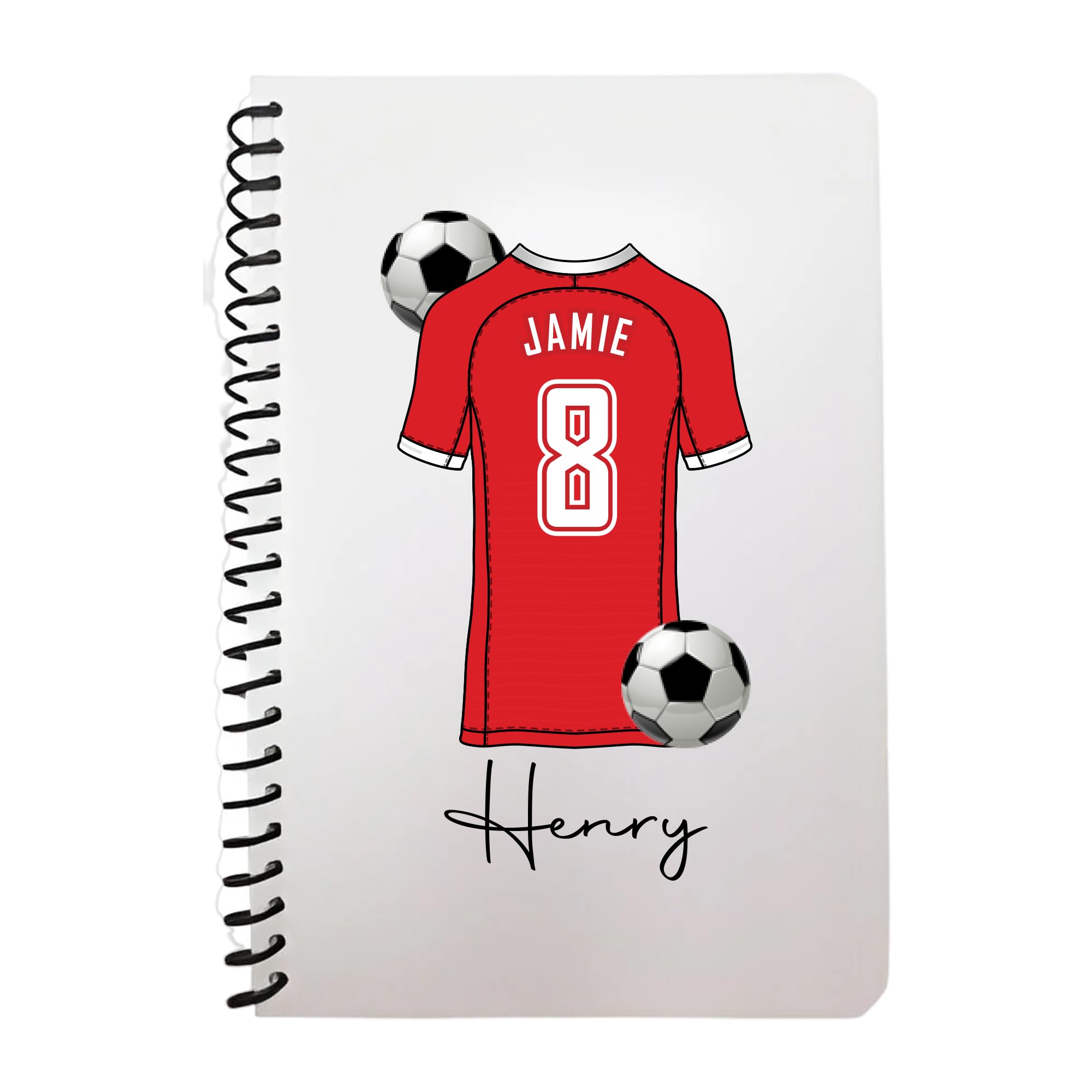 Pickhut Personalised Football Jersey Design A5 Notebook, 60 Lined Pages, Glossy Cover, Back to School Gift for Kids (D19)